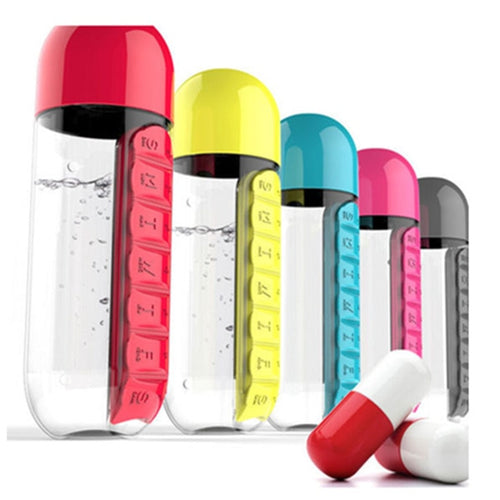 Reusable Sports Water Bottle 600ml with Daily Pill Boxes Organizer-Drinking Bottles-Tupperware 4 Sale