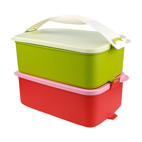 Tupperware Click To Go Red & Green Lunch Boxes - Tall | Picnic Lunch Box-Lunch Box-Tupperware 4 Sale
