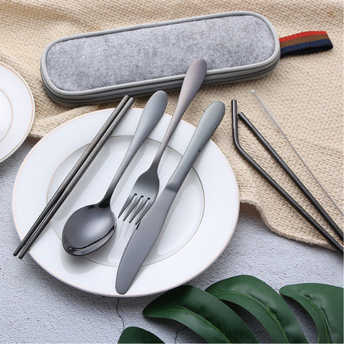8Pcs/Set Portable Steel Tableware Dinnerware Cutlery Kit-Dining Accessories-Tupperware 4 Sale