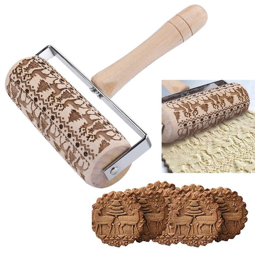 Single Hand-held Wooden Print Rolling Pin-Kitchen Accessories-Tupperware 4 Sale