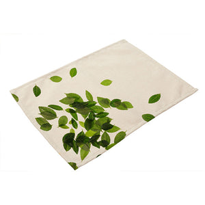 Cotton Linen Green Leaf Printed Table Dishware Place Mats-Dining Accessories-Tupperware 4 Sale