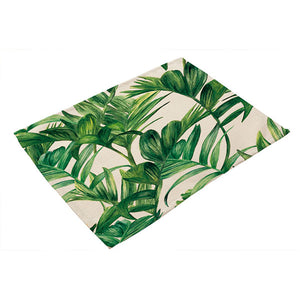 Cotton Linen Green Leaf Printed Table Dishware Place Mats-Dining Accessories-Tupperware 4 Sale