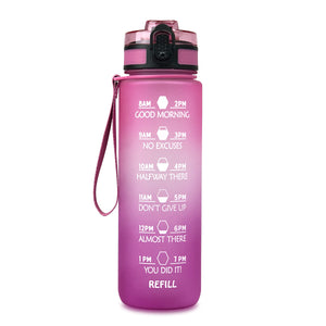 Reusable & Motivational Water Bottle with Time Marker Reminder & Straw - 1L-Drinking Bottles-Tupperware 4 Sale