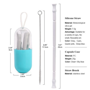 Foldable Silicone Reusable Straw with Carrying Case and Cleaning Brush-Outdoor Accessories-Tupperware 4 Sale