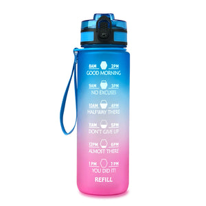 Reusable & Motivational Water Bottle with Time Marker Reminder & Straw - 1L-Drinking Bottles-Tupperware 4 Sale