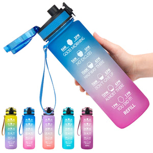 Reusable & Motivational Water Bottle with Time Marker Reminder & Straw - 1L-Drinking Bottles-Tupperware 4 Sale