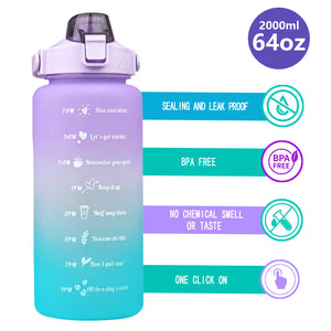 Reusable & Motivational Gradient Flip Top Water Bottle with Straw & Time Marker Reminder - 2L-Drinking Bottles-Tupperware 4 Sale