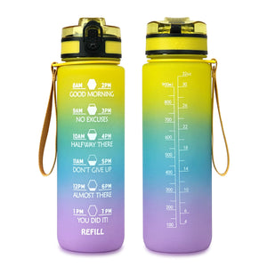 Reusable & Motivational Water Bottle with Time Marker Reminder & Straw - 1L-Drinking Bottles-Tupperware 4 Sale
