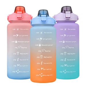 Reusable & Motivational Gradient Flip Top Water Bottle with Straw & Time Marker Reminder - 2L-Drinking Bottles-Tupperware 4 Sale