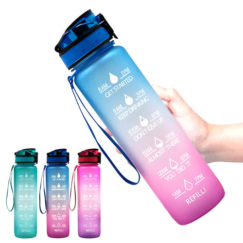Reusable & Motivational Tritan Frosted Water Bottle with Time Marker Reminder - 1L-Drinking Bottles-Tupperware 4 Sale
