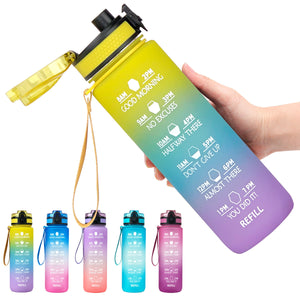 Reusable & Motivational Water Bottle with Time Marker Reminder & Straw - 1L-Drinking Bottles-Tupperware 4 Sale